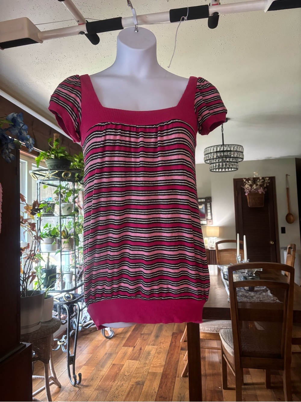 Y2K Ultra Flirt Pink Striped Square-Neck Women’s Knit Top Size Small